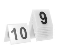 DECOMELODY Lot de 10 Marqueurs de Table en Acrylique Blanc Chiffres Noirs Format Compact en V Double Face Panneaux Réutilisables pour Numéros de Table de Restaurant Accessoires