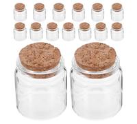 DECOMELODY Lot de 15 Mini Bocaux Décoratifs en Verre Transparent 50Ml avec Bouchons en Liège Flacons Ronds 47X50Mm pour Créations DIY Messages Fleurs Séchées et Présents de Mariage