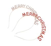 DECOMELODY Lot de 2 Bandeaux à Cheveux à Strass Merry Christmas, Taille Standard, Rouge et Rose Doré, Accessoires Délicats pour Fête de Noël et Nouvel An