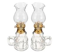 DECOMELODY Lot de 2 Lampes à Pétrole Vintage en Verre Transparent Petites Lanternes de Camping Rétro Portatives Veilleuses à Pétrole Décoratives pour Table Mariage Fête et Éclairage