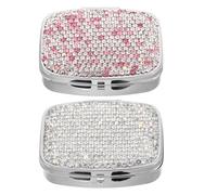 DECOMELODY Lot de 2 Mini Piluliers de Voyage Strass Portables à 2 Compartiments en Métal, Petite Boîte à Pilules Blanche et Rose, Étui Compact pour Poche, Rangement Vitamines et Compléments