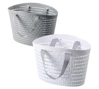 DECOMELODY Lot de 2 Paniers de Rangement Plastique Creux Poignées, Taille Moyenne Blanche et Petite Grise, Panier à Linge et Organisateur Polyvalent pour Salle de Bain, Chambre et Buanderie