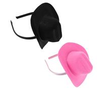 DECOMELODY Lot de 2 Serrage-têtes Mini Chapeaux de Cowboy en Plastique Rigide, Couleurs Rose Brillant et Noir Brillant, Accessoires Coiffes de Danse Western pour Fêtes à Thème et Événements