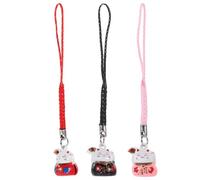 DECOMELODY Lot de 3 Porte-clés Chat Amulette en Céramique, Pendentifs Porte-clés Clochettes Colorées, Décorations Suspendues pour Téléphone Portable et Accessoires, Lanières Porte Téléphone