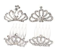 DECOMELODY Lot de 4 Peignes à Cheveux Couronne pour Filles avec Strass, Mini Diadèmes Colorés Assortis, Accessoires Décoratifs pour Fêtes, Anniversaires et Spectacles