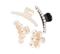 DECOMELODY Lot De 4 Pinces à Cheveux Pour Femme En Perles Artificielles, Tailles Petite Et Grosse, Antidérapantes, Accessoires Coiffure Polyvalents Pour Usage Quotidien