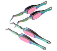 DECOMELODY Lot de 4 Pinces à Épiler Inversées en Acier Inoxydable à Pointe Courbée Dentelée Poignées Souples Antidérapantes pour Travaux Manuels Électronique Laboratoire et Loisirs