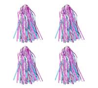 DECOMELODY Lot de 4 Rubans Décoratifs pour Vélo Garçon et Filles Pompons Colorés Bleu et Rose Holographique Accessoires pour Guidon de Trottinette et Tricycle Décoration Festive et