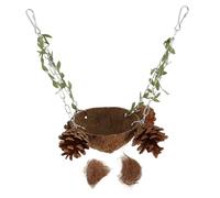 DECOMELODY Nid Suspendu Naturel Coquille de Noix pour Perroquets Balançoire avec Tour Pin Interactif pour Oiseaux de Compagnie Favorise Lien Affectif