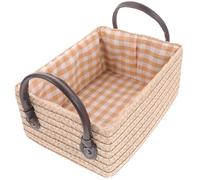 DECOMELODY Panier de Rangement pour Vêtements Tissé Beige avec Poignées Organiseur Léger pour Jouets et Accessoires Boîte de Rangement Pratique pour Placards et Chambres Modèle Petit