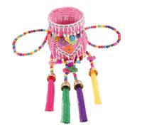 DECOMELODY Panier Tressé Petit à Dos V Pampilles, Matière Naturelle, Style Chinois, pour Garçon et Filles, Accessoire Décoratif Pique-niques, Panier Léger Petit Modèle