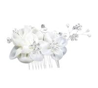 DECOMELODY Peigne à Cheveux Fleuri Blanc en Alliage Strass Cristal Accessoire de Mariée Élégant pour Coiffure de Mariage Décoration de Fleur Délicate en Fil de Soie Cérémonie et Fête