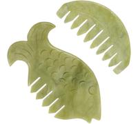 DECOMELODY Peigne Gua Sha En Jade 2 Pièces Petit Moyen Outil De Stimulation Du Cuir Chevelu Massage Du Visage Et Corps Utilisation Quotidienne Soins Peau
