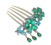 DECOMELODY Peigne Rétro Décoratif Fleurs avec Strass Bleu Accessoire Cheveux Élégant pour Femme Mariage et Soirée