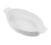 DECOMELODY Plat Cuisson Céramique Ovale avec Double Poignées Antidérapantes Plateau Polyvalent pour Cuisson et Stockage de Salade Fruits Dessert Ustensile Pâtisserie Compact et