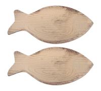 DECOMELODY Plateau Décoratif en Bois Naturel de Poisson, Lot de 2, Dimensions 23,6 X 15 X 3 Cm, Plateau Porte-clés et Vide-Poches pour Bijoux, Rangement pour Entrée et Salon, Centre de Table