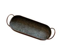 DECOMELODY Plateau Ovale Fer Forgé Rétro pour Rangement Cuisine et Service Métal avec Poignées Décor Vintage pour Organiser Plan de Travail et Présentation