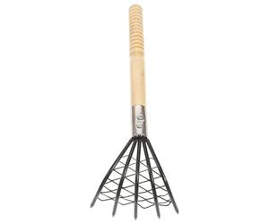 DECOMELODY Râteau à Palourdes de Plage Manche Bois, Filet Noir et Grattoir, Outil Compact pour Creuser et Ramasser Fruits de Mer