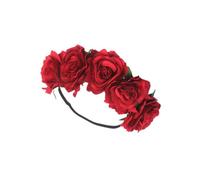 DECOMELODY Serrage-tête Fleur Rouge en Tissu Roses Réalistes, Bandeau Élégant et Naturel pour Demoiselle D'honneur, Accessoire Beauté pour Séance Photo et Mariage