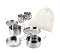 DECOMELODY Set de Casseroles Camping Acier Inoxydable Batterie de Cuisine Extérieure Multifonction avec Poignées Pliables Kit Combiné pour Randonnée et Pique