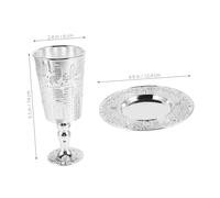 DECOMELODY Set de Coupe Kiddush avec Soucoupe Alliage de Zinc Ensemble Vintage pour Shabbat et Fêtes Juives Coupe à Vin Judaica de Jérusalem