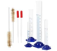 DECOMELODY Set de Cylindres Gradués Plastique avec Brosses de Nettoyage et Compte-gouttes Ensemble Polyvalent pour Laboratoire Éducation et Recherche Scientifique