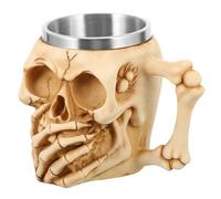DECOMELODY Tasse à Café Créative en Résine et Acier Inoxydable, Forme Crâne avec Poignée, 1 Pièce, Mug Décoratif Halloween pour Bière, Thé, Usage Intérieur et Extérieur, Présent Original
