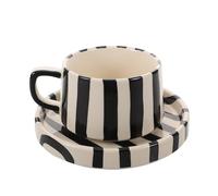 DECOMELODY Tasse à Café en Céramique Rayée 300 Ml Soucoupe, Coffret Présent pour Thé de L'Après-Midi au Bureau, Matériau Céramique Noir