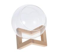 DECOMELODY Terrarium en Verre avec Support en Bois pour Micro-Paysage Végétal, Vase Rond Diamètre 12 Cm, Ouverture Inclinée, Décoration Intérieure Jardin Et Salon