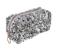 DECOMELODY Trousse de Maquillage à Paillettes Argentée, Légère et Portable en Tissu Oxford, Forme Carrée, Grosse Capacité pour Voyage Style Aléatoire