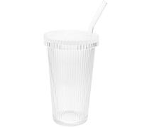 DECOMELODY Verre Strié Transparent avec Couvercle et Paille Réutilisable Gobelet Verre pour Jus Café Thé et Boissons Design Simple et Pratique Réutilisable