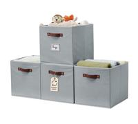 DECOMOMO Kallax Lot de 4 cubes de rangement avec étiquettes pour organiser les étagères Gris 33 x 38 x 33 cm