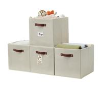 DECOMOMO Kallax Lot de 4 paniers de rangement cubiques avec étiquettes pour organiser les étagères Kallax (Kallax/4 pièces, beige)