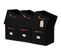 DECOMOMO Kallax Lot de 6 cubes de rangement en lin avec étiquettes, paniers pour étagères, organiseurs de placards (cube 26,7 x 27,9 cm, noir)