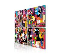 decomonkey - Impression sur Toile Abstrait 80x80 4 Pièces - Tableau Décoration Appartement Déco Salon Peinture sur Toile Abstraction géométrique coloré moderne personnages silhouettes visages