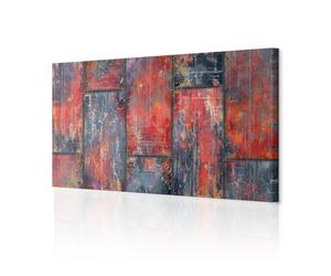 decomonkey - Impression sur Toile Abstraktion Abstrait 150x50 1 Pièce - Tableau Décoration Appartement Déco Salon Peinture sur Toile Mosaïque urbaine en métal rouge fond de texture gris moderne