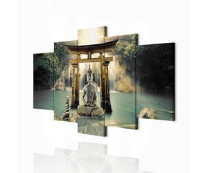 decomonkey Impression sur Toile Bouddha 100x50 5 Pièces Cadre en Bois | Tableau decoration murale, Déco Salon, Peinture sur Toile, Bouddha bouddhisme arbres nature orienter eau cascade zen