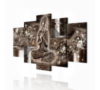 decomonkey Impression sur Toile Bouddha 225x112.5 5 Pièces Déco Salon | Tableau Décoration, Abstraction marron bouddha gens métal inscriptions orienter figures sculptures silhouettes bonheur zen