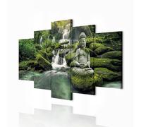 decomonkey - Impression sur Toile Bouddha Nature 150x75 5 Pièces - Tableau Décoration Appartement Déco Salon Asie bouddha feng shui forêt nature orienter paysage sculpture cascade zen