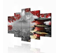 decomonkey - Impression sur Toile Campagne 200x100 5 Pièces - Tableau Décoration Appartement Déco Salon Peinture sur Toile Architecture nuages arbres montagnes japon paysage nature panorama