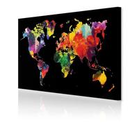 decomonkey - Impression sur Toile Carte du Monde 120x80 1 Pièce - Tableau Décoration Appartement Déco Salon Peinture sur Toile Fond de texture de carte du monde continents colorés noirs
