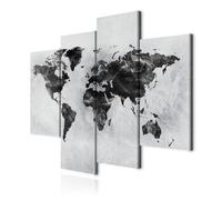 decomonkey - Impression sur Toile Carte du Monde 126x98 4 Pièces - Tableau Décoration Appartement Cadre en Bois Déco Salon Peinture sur Toile Béton continents noirs cartes du monde texture grise
