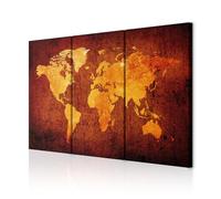 decomonkey - Impression sur Toile Carte du Monde 90x60 3 Pièces - Tableau Décoration Appartement Cadre en Bois Déco Salon Peinture sur Toile Cartes des continents bruns texture du monde orange