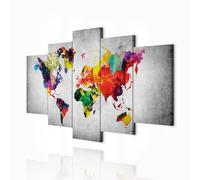 decomonkey - Impression sur Toile Carte du Monde L 200x100 5 Pièces - Tableau Décoration Appartement Déco Salon Peinture sur Toile Fond de texture de carte du monde de continents colorés