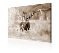 decomonkey Impression sur Toile cerf 120x80 cm 1 Pièce - Tableau Décoration Appartement Cadre en Bois Photo Déco Leise Nature Hiver Animaux
