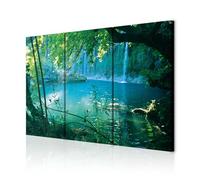 decomonkey - Impression sur Toile Chute d'eau Cascade 120x80 3 Pièces - Tableau Décoration Appartement Cadre en Bois Déco Salon Peinture sur Toile Arbres lac paysage forêt été nature eau cascade