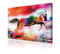 decomonkey - Impression sur Toile Intissé Abstrait Cheval 90x60 1 Pièce - Tableau Décoration Appartement Cadre en Bois Déco Salon Peinture sur Toile Maison Abstraction coloré chevaux animaux