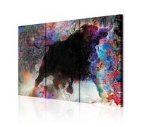 decomonkey - Impression sur Toile Intissé Abstrait Stier 120x80 3 Pièces - Tableau Décoration Appartement Cadre en Bois Déco Salon Peinture sur Toile Maison Texture abstraite d'animaux colorés
