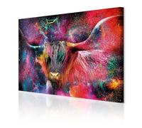 decomonkey - Impression sur Toile Intissé Animau Abstrait 120x80 1 Pièce - Tableau Décoration Appartement Cadre en Bois Déco Salon Peinture sur Toile Maison Abstraction coloré taureaux animaux