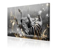 decomonkey - Impression sur Toile Intissé Animaux 120x80 1 Pièce - Tableau Décoration Appartement Cadre en Bois Photo Déco Salon Peinture sur Toile Maison Joie zèbre d'or